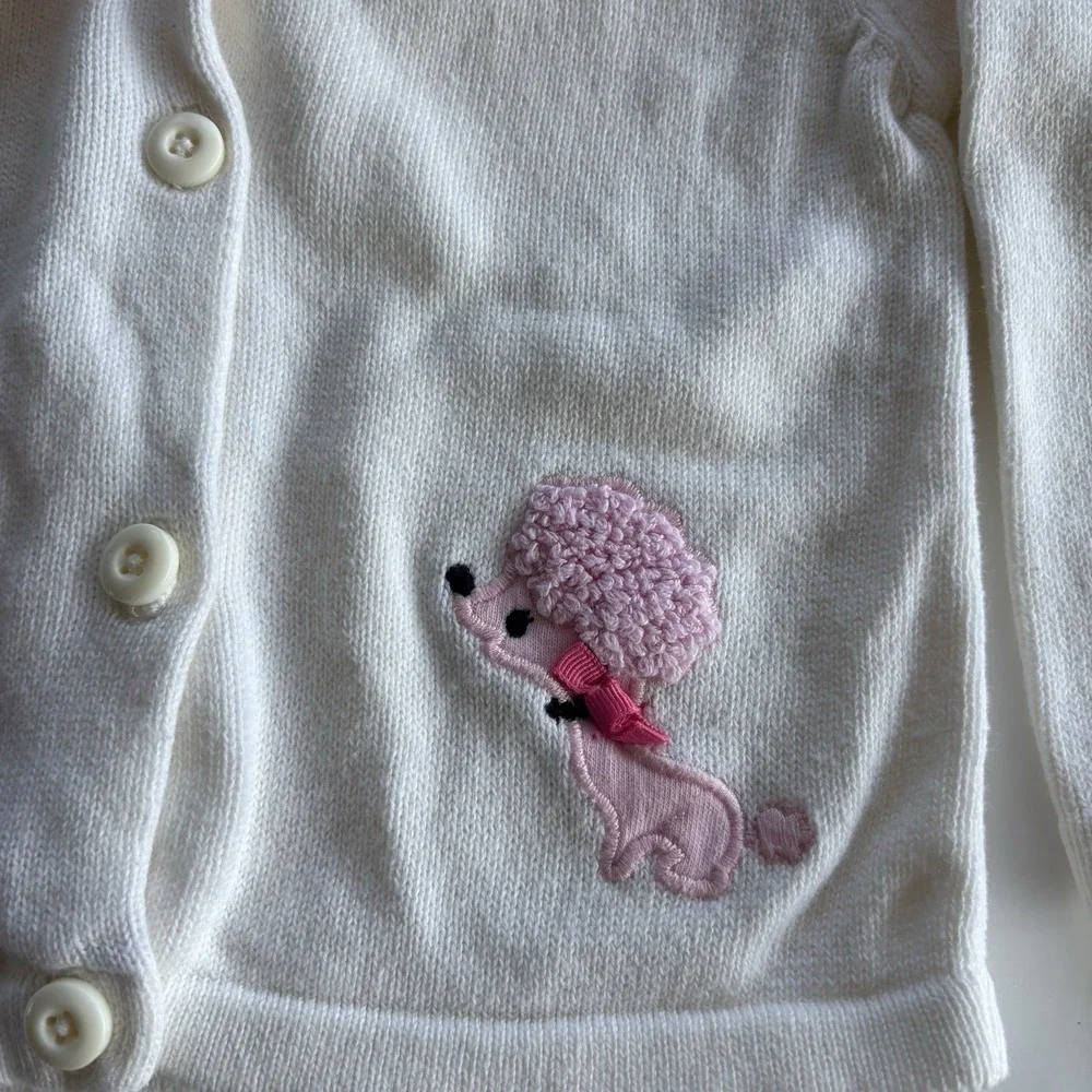 Gymboree Y2K Poodle Cardigan Sweater Girls 12-18 Months Ivory Pink Plush‎ Collar